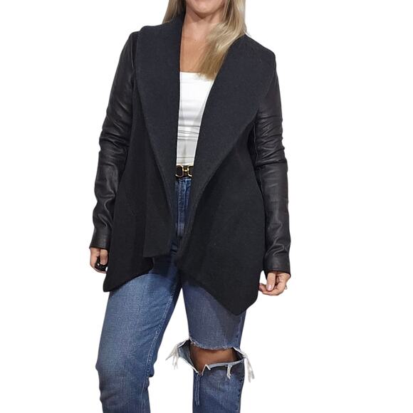 Theory Black Wool And Faux Leather Jacket - Picture 3 of 10